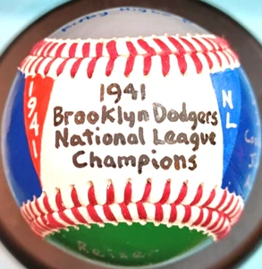 HAND PAINTED BASEBALL 1941 BROOKLYN DODGERS NL PENNANT CHAMPIONS PEE WEE REESE + - Picture 1 of 8