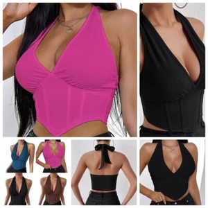 Sexy Halter con cordones sin espalda sin mangas cuello en V profundo para mujer - Imagen 1 de 58