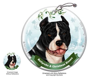 Bellyrubs & Kisses Ornament - Cropped Black and White Pit Bull Terrier - Picture 1 of 1