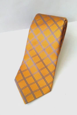 Corbata para hombre Robert Talbott dorada con cuadros azules 100 % seda Italia nueva con etiquetas Foto 1 de 4