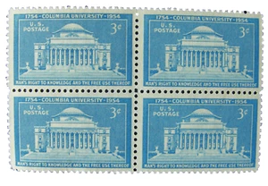 US 3¢ stamp SC #1029 Columbia University 200th Anniversary MNH 1954 block of 4. - Picture 1 of 1