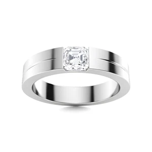 0.40 Ct Asscher Lab Grown Diamond Mens Engagement Band 950 Platinum Ring 5.5 MM - Picture 1 of 9