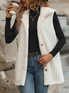 NEW Women's Ribbed Button Front Winter Vest, White XL Sleeveless Collar Soft - Picture 1 of 17