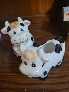 Vintage Houston Harvest Ceramic Cow Sugar Bowl and Creamer Set, Black and White - Picture 1 of 1