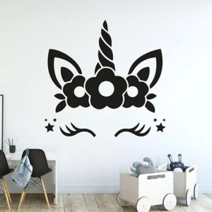Pegatina de arte de pared con pestañas faciales unicornio flores estrellas (AS10386) - Imagen 1 de 2