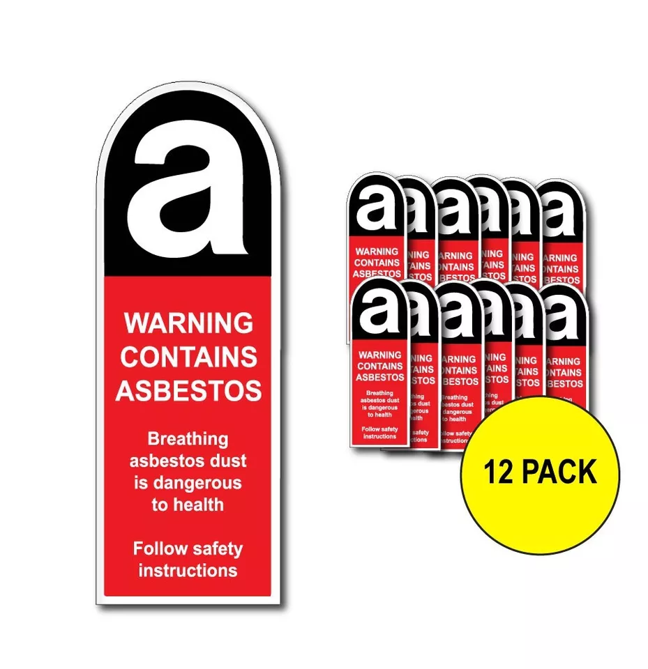 Asbestos Warning Sticker 40mm x 110mm 12 pack quality vinyl Decals