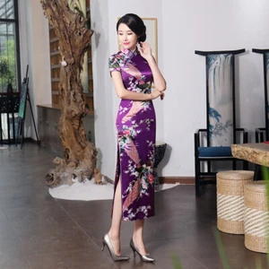 Spring Summer Women's Party Cheongsam Dress Long Satin Daily Banquet Gown New - Picture 1 of 23