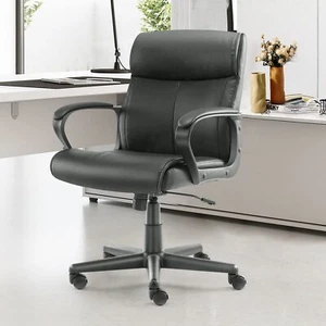 Pu Adjustable Height Modern Executive Swivel Task Midback Leather Office Chairs - Picture 1 of 8