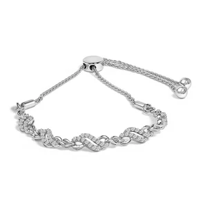 .925 Sterling Silver 1/2 Cttw Diamond Double Wave Bolo Bracelet - Picture 1 of 6