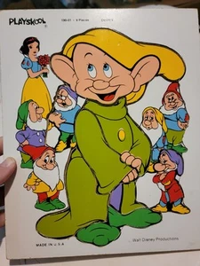 Vintage DOPEY Snow White Playskool 190-01 Wooden 9pc Puzzle Disney Seven Dwarves - Picture 1 of 2