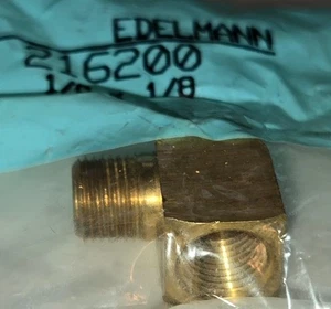 216200 EDELMANN PIPE FITTING ADAPTER 90 ELBOW 1/8 MPT X 1/8 FPT - Picture 1 of 2