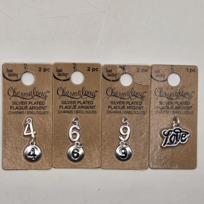 Lote de 7 dijes Bead Landing Charmalong enchapados en plata nuevo Love 4 6 y 9 Foto 1 de 4