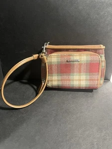Longaberger Plaid Cloth Wristlet Zip Close, Card Slots 6”x4”x1” - Picture 1 of 12