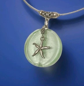 Rare Feifish Pewter Silver & Glass Starfish Pendant Necklace Artisan Wire Adjust - Picture 1 of 9