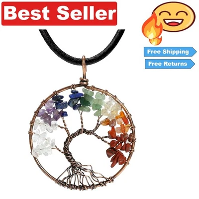 Collar de curación artesanal de 7 chakras - Elegante gargantilla de cuero con árbol de la vida Foto 1 de 4