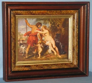 ANTIQUE WALNUT EASTLAKE 3-PART FRAME STIPPLED COVE RUBENS VENUS & ADONIS    - Picture 1 of 6