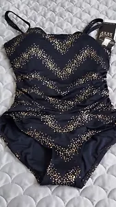 Coco Reef Contours Black/Gold Ruched Control One Piece Size 34C 8 Swimsuit NWT - Picture 1 of 12