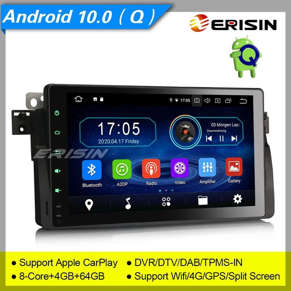 4+64G Android 10 1 Din BMW E46 Autoradio M3 MG Rover 3er DAB+TPMS DVR SWC 9"6996 - Immagine 1 di 4