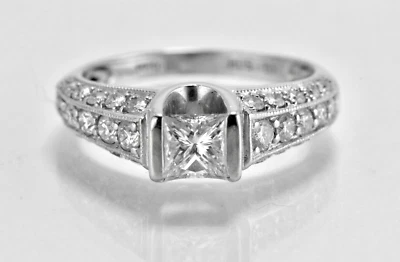 1.00 ctw Princess Diamond with Accents Engagement Ring 14k  White Gold Lot 8 - Image 1 of 4