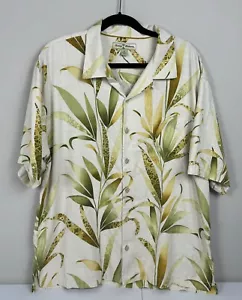 Camicia Tommy Bahama 100% seta manica corta abbottonata floreale foglia beige grande - Foto 1 di 10