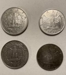 TWO (2) ITALY 2 LIRA ( 1939 & 1940) + TWO (2) ITALY 1 LIRA Coins (1939 & 1940) - Picture 1 of 2