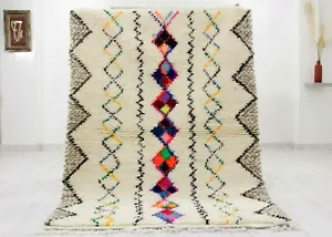 Marokkanischer Beni Ourain Teppich Handarbeit Berber Weiß Grün Blau Bunt Wollteppich - Bild 1 von 12