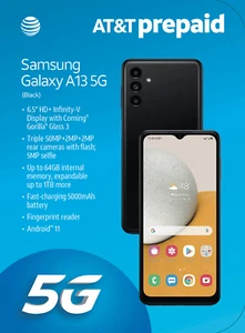 AT&T Prepaid Samsung Galaxy A13 5G SM-A136U 6.5" HD+ 64GB Black Phone 🔒🆕 - Zdjęcie 1 z 4