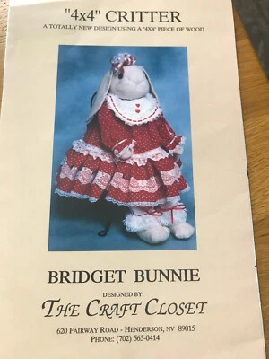 Vtg 1990 Bridget Bunny Rabbit Doll Sewing Craft Pattern 4x4 Wood Primitive #419 - Image 1 of 4