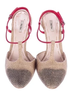 Miu Miu Burlap T Strap Shoes 40 10 9.5 - Picture 1 of 7