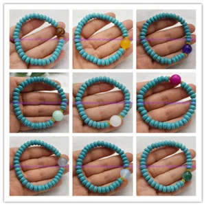 5x8mm Blue Turquoise Rondelle & Multicolor Gemstone Round Beads Bracelet 7.5 in - Picture 1 of 53