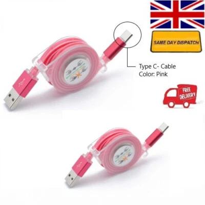 Cable LED retráctil rosa tipo C cargador rápido de datos USB para Samsung S20 S22 S23 - Imagen 1 de 4