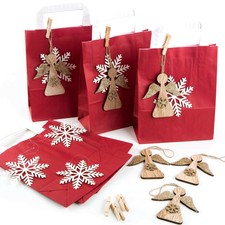 Logbuch-Verlag 6 Red Paper Christmas Bags + 6 Angel Pendants + Snowflakes Chr...