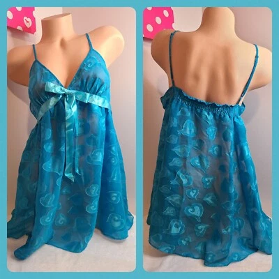 Babydoll Chemise Vintage Años 90 Victoria's Secret Corazones de Gasa Talla M Foto 1 de 4