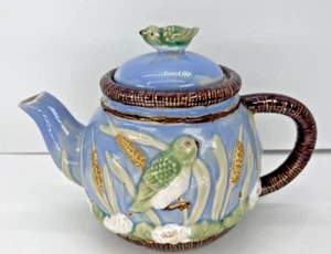Tetera de cerámica Mallorca CBK Ltd Nuevo pájaro loro esmalte azul 6 X 9" - Imagen 1 de 15