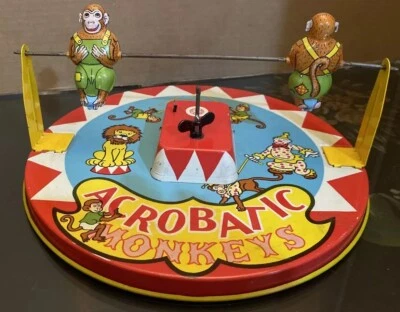 MONOS ACROBÁTICOS CIRCO HOJALATA LITOGRAFIADO CUERDA JUGUETE DE WYANDOTTE EXC Foto 1 de 4