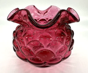 Fenton Rose Bowl Cranberry Pink Jacqueline Art Glass Vase Ruffled 4.25" EUC - Picture 1 of 13