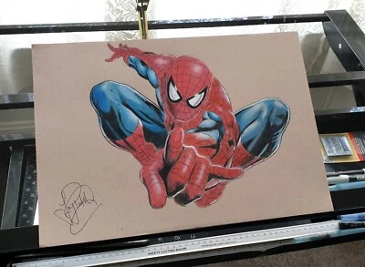 Impresión artística dibujada a mano de Spiderman por Jay Pritchard, el artista de celebridades. Foto 1 de 4
