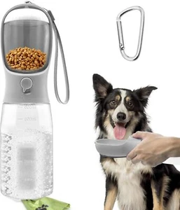 Portable Dog Water Bottle 20oz, Dog Water Dispenser with Food Container (Grey) - Picture 1 of 7