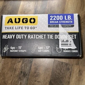 Augo Ratchet Set 2200 LB Break Strength Heavy Duty Ratchet Tie Down Set - Picture 1 of 3