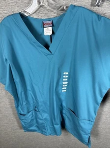 Cherokee Scrubs Workwear Originals V Neck Top 4700 PWTW Blue Green Size M - Picture 1 of 7