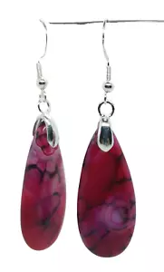 Natural Dragon Vein Agate Dangle Drop, Hook wire Earrings (785G) - Picture 1 of 5