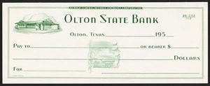 Vintage bank check OLTON STATE BANK Olton Texas bank pictured 1950s n-mint+ - Picture 1 of 2