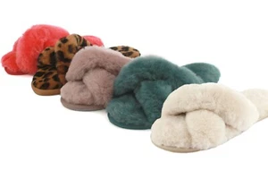 Womens Sheepskin Slider Flip Flop Slippers Warm & Cosy Ladies Loungewear - Picture 1 of 16