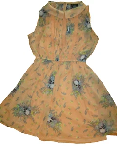 Dress Floral w Skulls Pastel Flowy Chiffon Whimsigoth Punk Boho Junior Size M - Picture 1 of 16