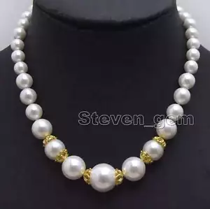 SALE Big 8-16mm White Round High Quality Sea shell Pearl 17" necklace-nec6020 - Picture 1 of 4
