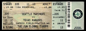2001 BASEBALL TICKET MARINERS RANGERS ALEX RODRIGUEZ ICHIRO SUZUKI RC YEAR MVP - Picture 1 of 1
