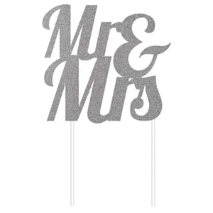 Mr and Mrs Wedding Cake Topper Silver Glitter Party Decorations Supplies - Picture 1 of 1