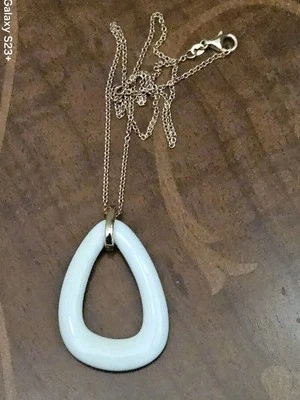 РЕДКАЯ мэра BIRK белый агат камень ссылки 18k розовое золото цепочка подвеска ожерелье - Изображение 1 из 4