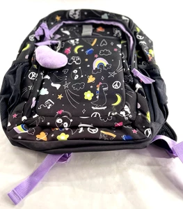 Cat & Jack Girls Black & Purple Backpack with Laptop Pocket, Doddle Design New - Picture 1 of 5