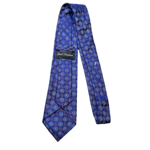 David Donahue Herrenkrawatte 100 % Seide ~ blaue quadratische Blumen Quadrate geometrische Krawatte - Bild 1 von 4